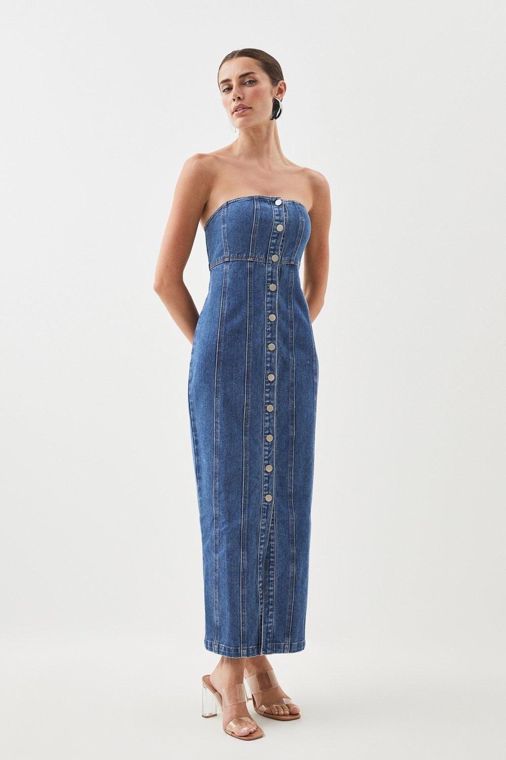 Denim bandeau hot sale dress